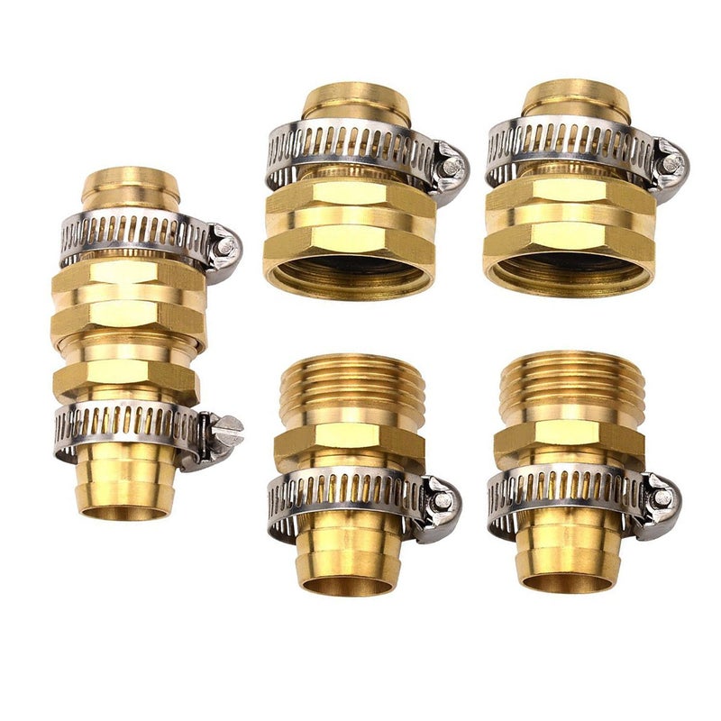 cozyou Brass 3/4" Garden Hose Repair Mender Male Female Connector with Stainless Clamp 3 Sets - Image 1
